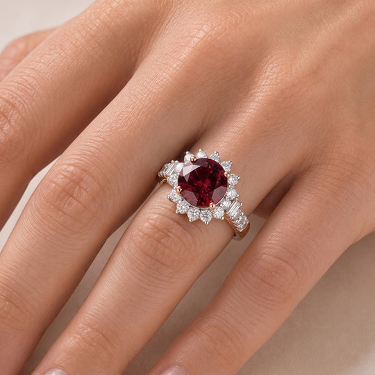 LUXURIANT (10-16 Werktage Lieferzeit) 3,43 ct. AAA Rosa Granat und Labor Diamant Ring in 417 Roségold