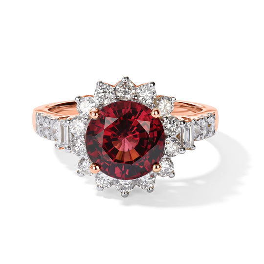 LUXURIANT (10-16 Werktage Lieferzeit) 3,43 ct. AAA Rosa Granat und Labor Diamant Ring in 417 Roségold