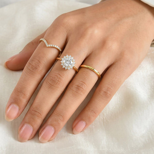 D'Joy GRA zertifizierter Moissanit Ring, 925 Silber 750 Gelbgold Vermeil - 2,18 ct.