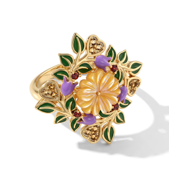JARDIN KOLLEKTION D'Joy Roter Granat, Citrin Ring 925 Silber Vergoldet (Größe 16.00) 0.33 ct