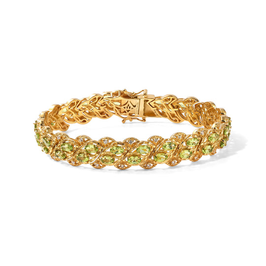 EVER TRUE Baum Des Lebens Kollektion - Peridot Arizona, Weißer Zirkon Armband ca. 19 cm Reine Bronze ca. 11,20 ct.