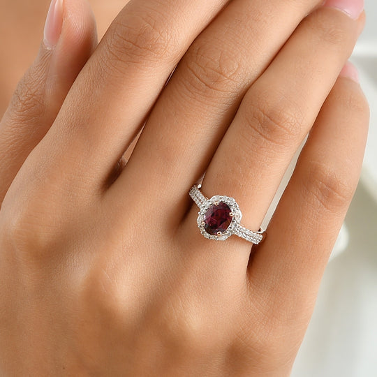 D'Joy AA Rosa Granat, Moissanit Ring 925 Silber 750 Roségold vermeil (Größe 18.00) (10-16 Werktage Lieferzeit) ca. 2,07 ct