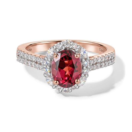 D'Joy AA Rosa Granat, Moissanit Ring 925 Silber 750 Roségold vermeil (Größe 18.00) (10-16 Werktage Lieferzeit) ca. 2,07 ct