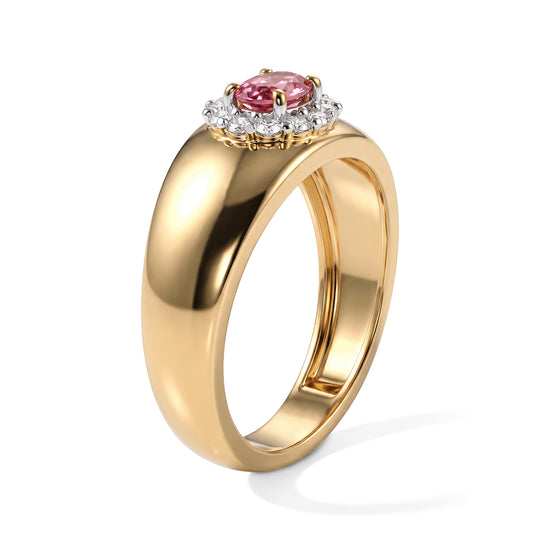D'Joy AA Blush Turmalin, Weißer Zirkon Ring 925 Silber 750 Gelbgold vermeil (Größe 17.00) ca. 0,61 ct