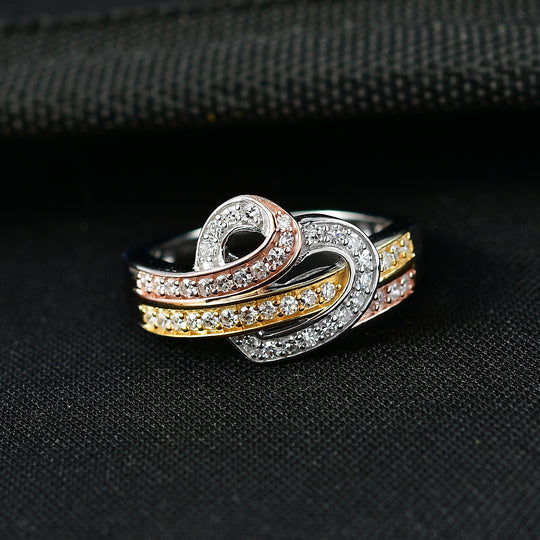 LUXURIANT (7-12 Werktage Lieferzeit) 0,50 ct. SI-GH Labor Diamant Ring , 925 Silber rhodiniert, 750 Gelbgold Vermeil und 750 Roségold Vermeil