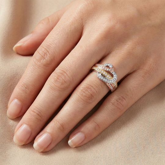 LUXURIANT (7-12 Werktage Lieferzeit) 0,50 ct. SI-GH Labor Diamant Ring , 925 Silber rhodiniert, 750 Gelbgold Vermeil und 750 Roségold Vermeil
