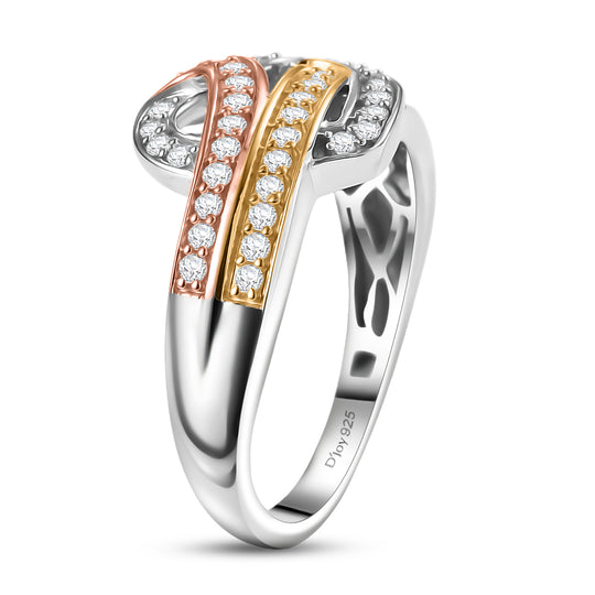 LUXURIANT (7-12 Werktage Lieferzeit) 0,50 ct. SI-GH Labor Diamant Ring , 925 Silber rhodiniert, 750 Gelbgold Vermeil und 750 Roségold Vermeil