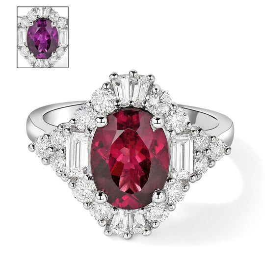 D'Joy AA Farbwechsel Granat, Moissanit Ring 925 Silber Rhodiniert (Größe 18.00) (10-16 Werktage Lieferzeit) ca. 3,15 ct