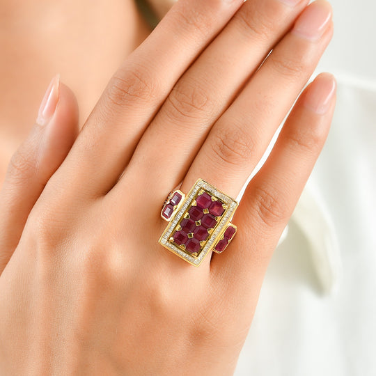 D'Joy AAA Afrikanischer Rubin (Fissure gefüllt) Ring 925 Silber 750 Gelbgold vermeil (Größe 16.00) ca. 8,28 ct