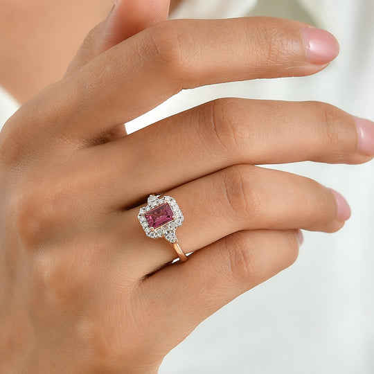 D'Joy AA Rosa Granat, Moissanit Ring 925 Silber 750 Roségold vermeil (Größe 17.00) (10-16 Werktage Lieferzeit) ca. 1,50 ct