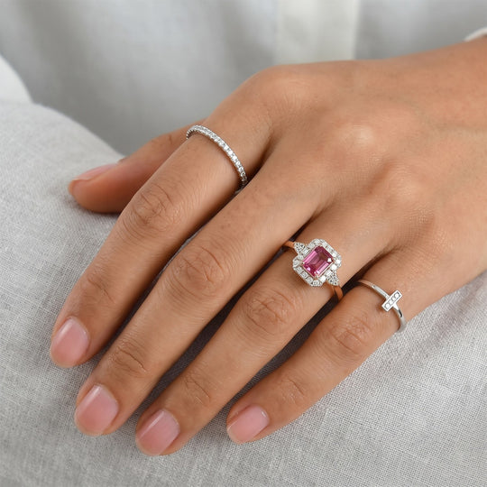 D'Joy AA Rosa Granat, Moissanit Ring 925 Silber 750 Roségold vermeil (Größe 17.00) (10-16 Werktage Lieferzeit) ca. 1,50 ct