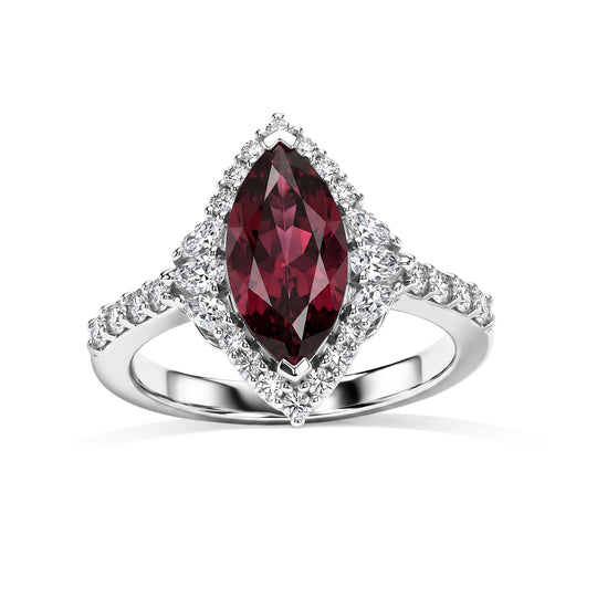 D'Joy AA Farbwechsel Granat, Moissanit Ring 925 Silber Rhodiniert (Größe 18.00) (10-16 Werktage Lieferzeit) ca. 1,74 ct
