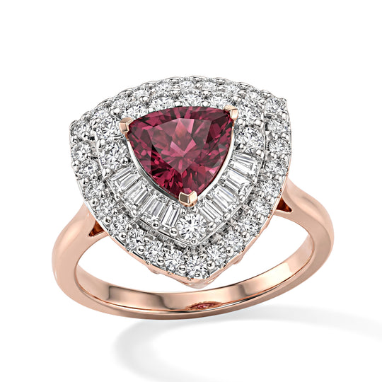 D'Joy AA Farbwechsel Granat, Moissanit Ring 925 Silber 750 Roségold vermeil (Größe 17.00) (10-16 Werktage Lieferzeit) ca. 2,71 ct