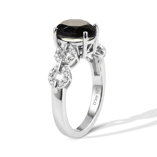 D'Joy Alexandrit Quarz Triplette, Weißer Zirkon Ring 925 Silber Platiniert (Größe 17.00) ca. 2,55 ct