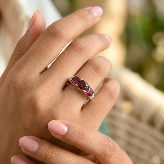 D'Joy AA Rosa Granat Ring 925 Silber Rhodiniert (Größe 18.00) (10-16 Werktage Lieferzeit) ca. 4,01 ct