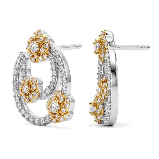 LUXURIANT 1 ct. SGL zertifizierte SI-GH Labor Diamant Ohrringe, 925 Silber rhodiniert und 750 Gelbgold Vermeil