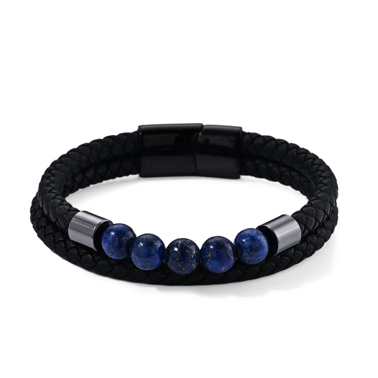 Lapislazuli Armband ca. 21.5 cm 316L Edelstahl Ion Schwarz Beschichtung ca. 25,00 ct.
