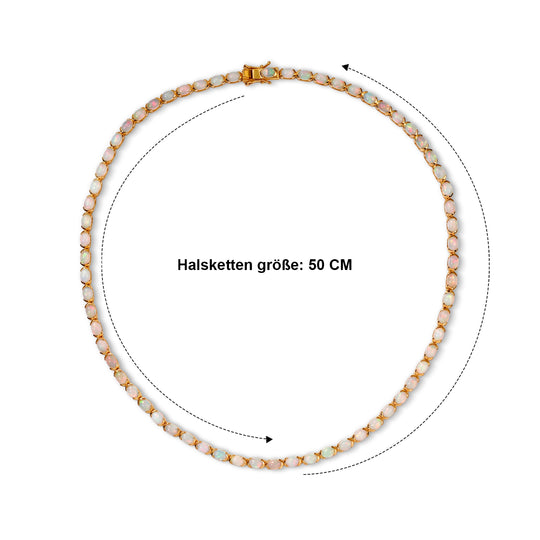 D'Joy AA natürliche, äthiopische Welo Opal 50cm Halskette, 925 Silber 750 Gelbgold Vermeil - 19,40 ct.