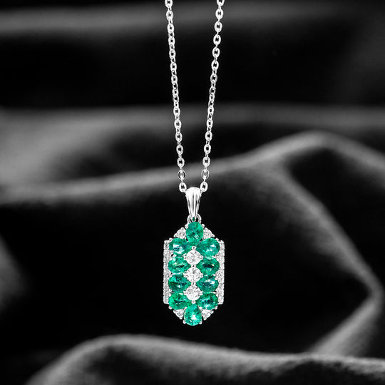 AAA Kagem Sambischer Smaragd und Zirkon Anhänger mit kette, 925 Silber rhodiniert ca. 1,89 ct