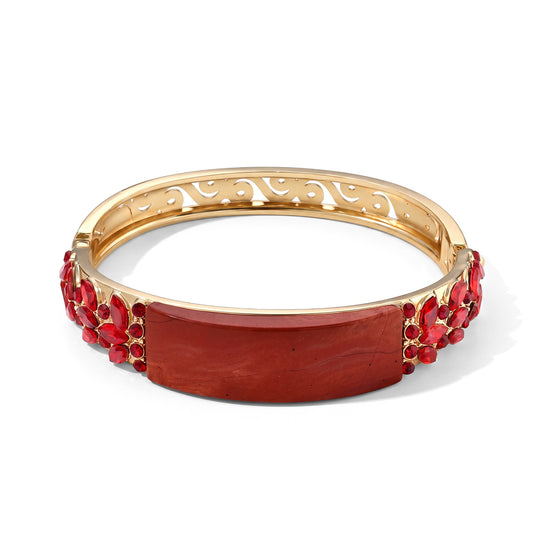 Roter Jaspis, Roter Kristall Armreif ca. 19 cm Reine Legierung Goldton 20.02 ct