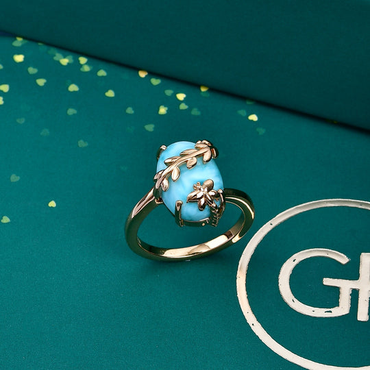 GP Italienische Garten - AAA Larimar, Kanchanaburi Blauer Saphir Ring 925 Silber 750 Gelbgold vermeil (Größe 19.00) ca. 7.18 ct