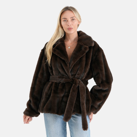 La Marey signature Faux Fur coat with belt
