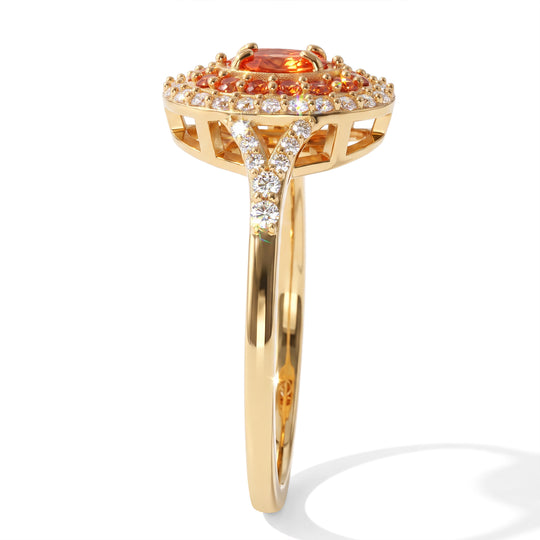 D'Joy AA Padparadscha Saphir, Weißer Zirkon Ring 925 Silber 750 Gelbgold vermeil (Größe 20.00) (10-15 Werktage Lieferzeit) ca. 1,22 ct