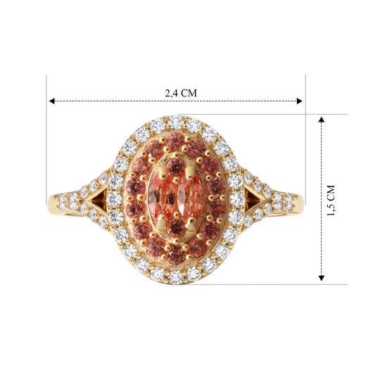D'Joy AA Padparadscha Saphir, Weißer Zirkon Ring 925 Silber 750 Gelbgold vermeil (Größe 20.00) (10-15 Werktage Lieferzeit) ca. 1,22 ct