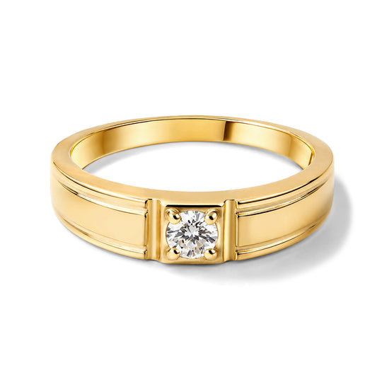 LUXURIANT SI-GH Labor Diamant Herrenring, 925 Silber 750 Gelbgold Vermeil - 0,25 ct.
