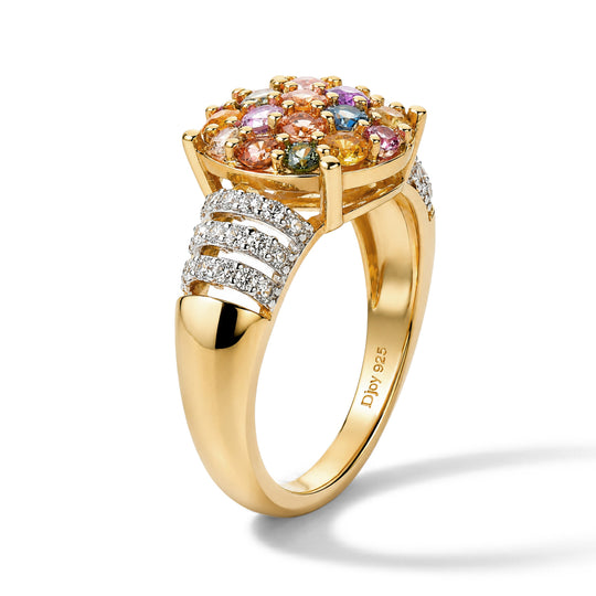 D'Joy Mehrfarbig Saphir Ring 925 Silber 750 Gelbgold vermeil (Größe 18.00) ca. 1,95 ct