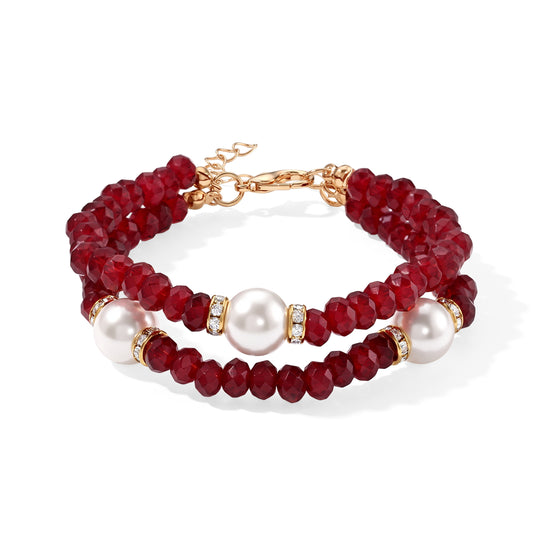 Roter Quarzit, Weiße Muschelkernperle (9-11mm) Armband ca. 18 cm Reine Legierung Vergoldet 77.50 ct