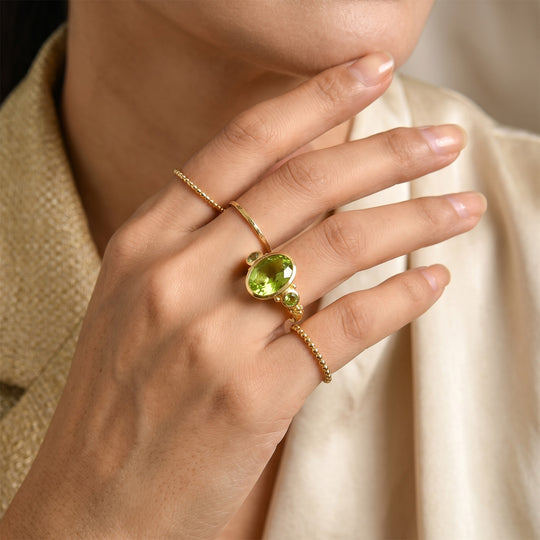 GP - Chartreuse Quarz, Peridot Ring 925 Silber 750 Gelbgold vermeil (Größe 18.00) ca. 6,91 ct