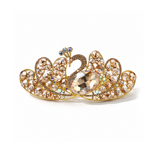 Alloy Hair Clip, with Champagne color crystal&glass&white ab crystal, in gold plating 192.00 ct