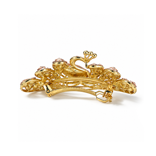 Alloy Hair Clip, with Champagne color crystal&glass&white ab crystal, in gold plating 192.00 ct
