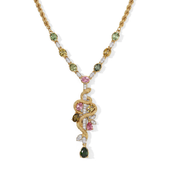GP - AA Mehrfarbig-Turmalin Halskette ca. 45 cm 925 Silber 750 Gelbgold vermeil ca. 4,82 ct.