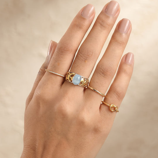GP Celestial Kollektion - AA Milky Aquamarin, Kanchanaburi Blauer Saphir Ring 925 Silber Rhodiniert und 750 Gelbgold Vermeil (Größe 16.00) ca. 2.11 ct
