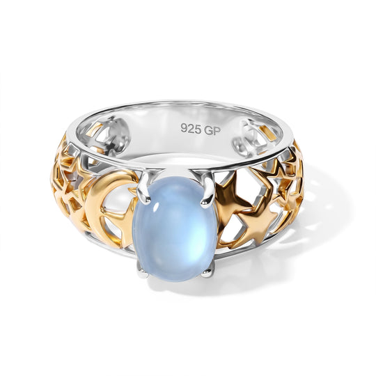 GP Celestial Kollektion - AA Milky Aquamarin, Kanchanaburi Blauer Saphir Ring 925 Silber Rhodiniert und 750 Gelbgold Vermeil (Größe 16.00) ca. 2.11 ct