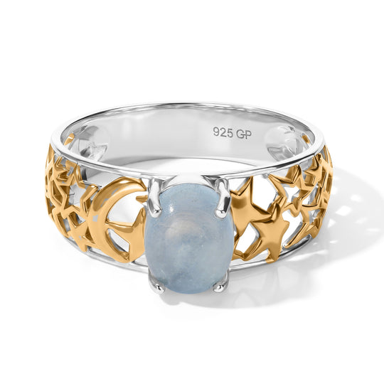 GP Celestial Kollektion - AA Milky Aquamarin, Kanchanaburi Blauer Saphir Ring 925 Silber Rhodiniert und 750 Gelbgold Vermeil (Größe 16.00) ca. 2.11 ct