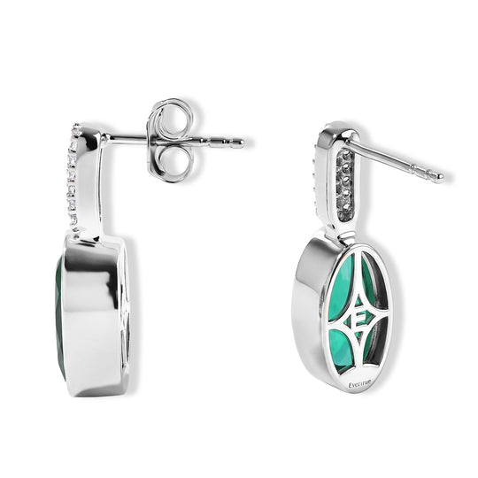 EVER TRUE Smaragd-Quarz Triplette, Weißer Zirkon Ohrringe Reine Bronze ca. 5,26 ct.