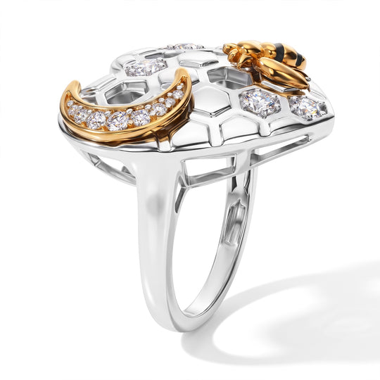 GP Trionfo Kollektion - Weißer Zirkon Ring 925 Silber Rhodiniert und 750 Gelbgold Vermeil (Größe 18.00) ca. 0.76 ct