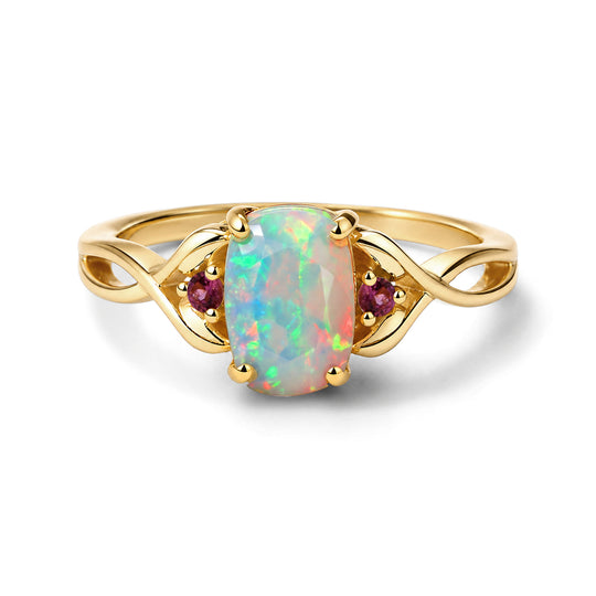 D'Joy AA natürlicher, äthiopischer Welo Opal und Tsavorite Granat Ring, 925 Silber 750 vergoldet - 0,98 ct.