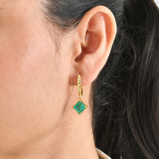 EVER TRUE Smaragd-Quarz Triplette, Weißer Zirkon Ohrringe Reine Bronze ca. 4,41 ct.
