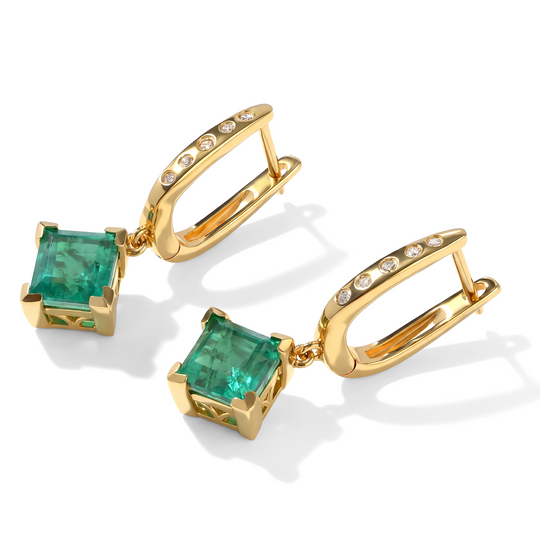 EVER TRUE Smaragd-Quarz Triplette, Weißer Zirkon Ohrringe Reine Bronze ca. 4,41 ct.