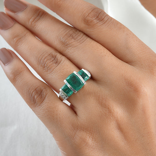 D'Joy Smaragd-Quarz Triplette Ring 925 Silber Rhodiniert (Größe 17.00) ca. 4,15 ct