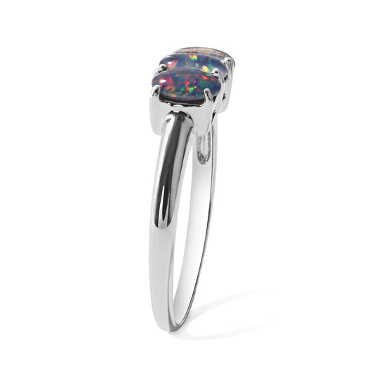 D'Joy Boulder Opal Triplette Ring 925 Silber Rhodiniert (Größe 17.00) ca. 1,20 ct