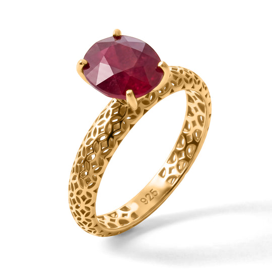 D'Joy AAA Afrikanischer Rubin (Fissure gefüllt) Ring 925 Silber 750 Gelbgold vermeil (Größe 20.00) ca. 3,00 ct