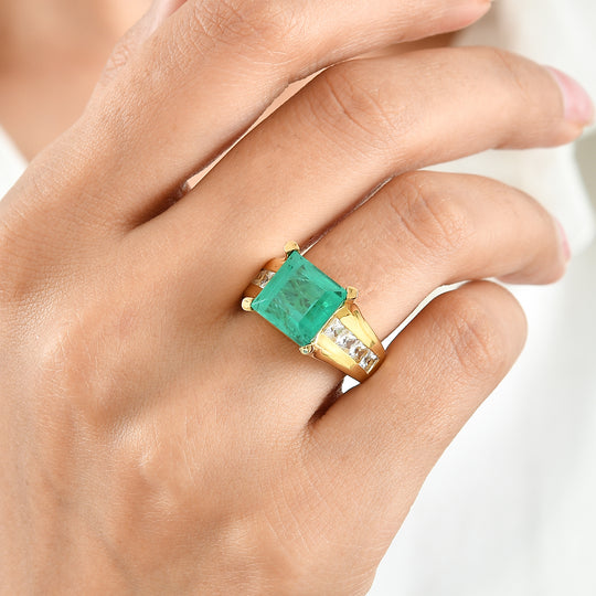 EVER TRUE Smaragd-Quarz Triplette, Weißer Zirkon Ring Reine Bronze (Größe 17.00) ca. 7,23 ct