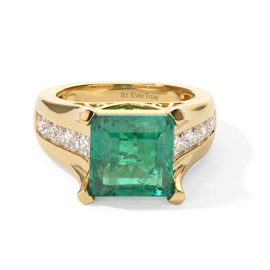 EVER TRUE Smaragd-Quarz Triplette, Weißer Zirkon Ring Reine Bronze (Größe 17.00) ca. 7,23 ct