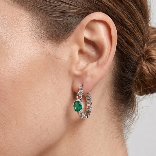EVER TRUE Smaragd-Quarz Triplette Ohrringe 316L Edelstahl ca. 3,06 ct.