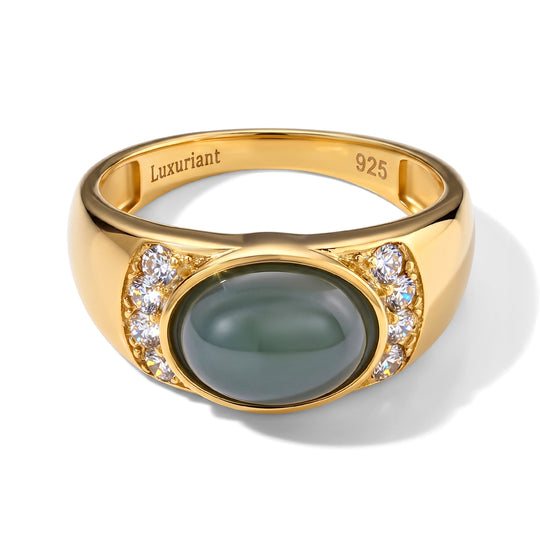 LUXURIANT DIAMOND - AA Olmek Jadeit, Lab Grown Diamant Ring 925 Silber Gelbgold Vermeil (Größe 18.00) ca. 1,85 ct